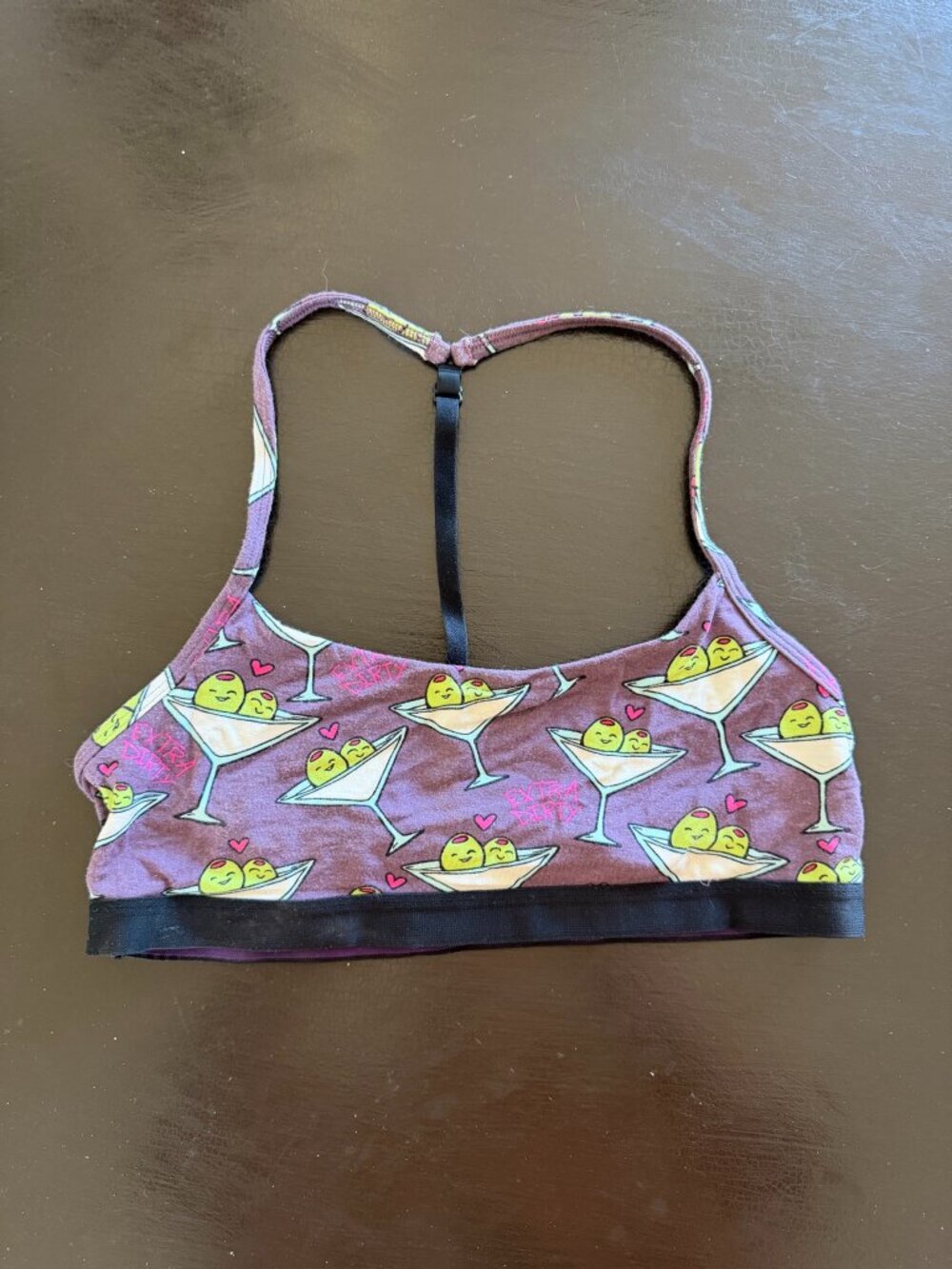 MeUndies Extra Dirty Martini T-Back Bralette | Funny Cocktail Print Bra